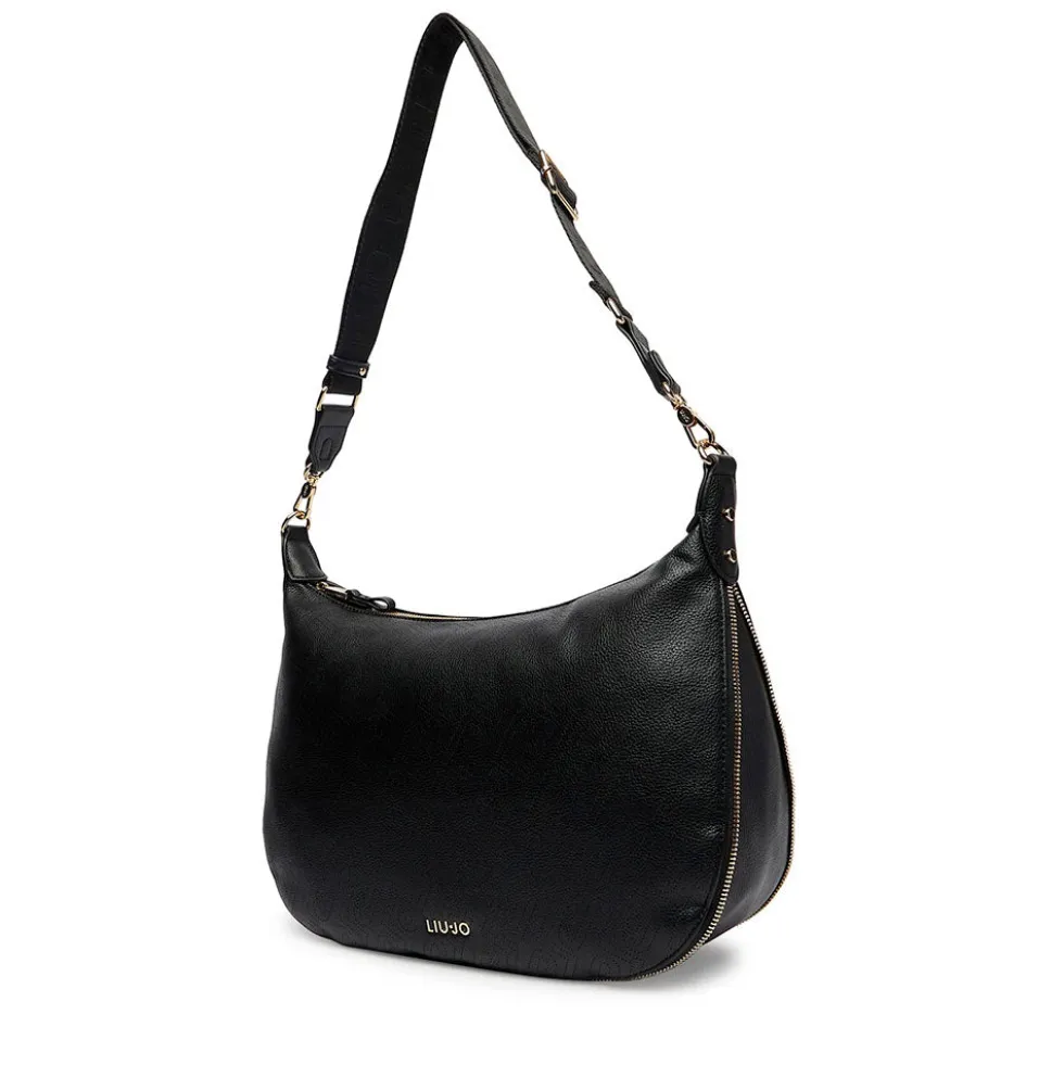 Hobo Bag Large con Tracolla LIU JO Nera con Logo Laserato Monogram