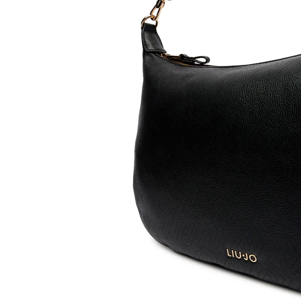 Hobo Bag Large con Tracolla LIU JO Nera con Logo Laserato Monogram