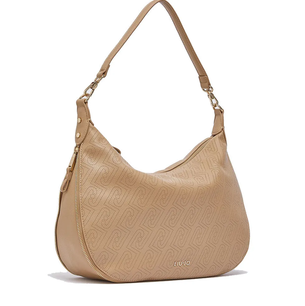 Hobo Bag Large con Tracolla LIU JO color Cammello con Logo Laserato Monogram