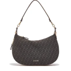 Hobo Bag Media con Tracolla LIU JO in Tessuto Jacquard Testa di Moro con Logo All Over