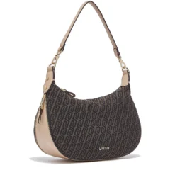 Hobo Bag Media con Tracolla LIU JO in Tessuto Jacquard Testa di Moro con Logo All Over