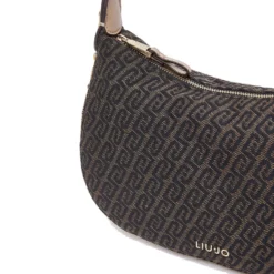 Hobo Bag Media con Tracolla LIU JO in Tessuto Jacquard Testa di Moro con Logo All Over