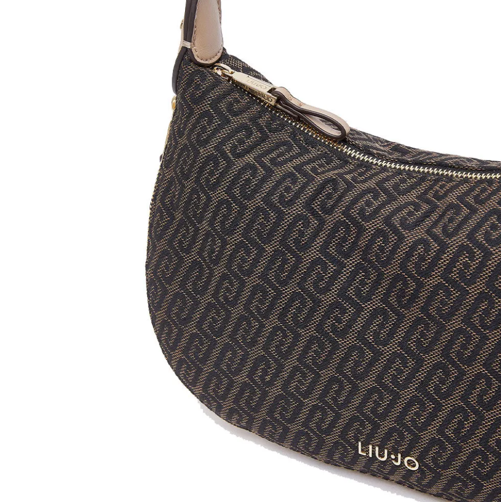Hobo Bag Media con Tracolla LIU JO in Tessuto Jacquard Testa di Moro con Logo All Over