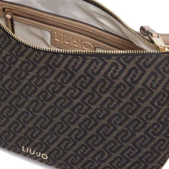 Hobo Bag Media con Tracolla LIU JO in Tessuto Jacquard Testa di Moro con Logo All Over