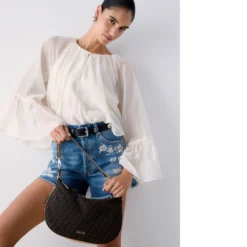 Hobo Bag Media con Tracolla LIU JO in Tessuto Jacquard Testa di Moro con Logo All Over