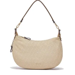 Hobo Bag Media con Tracolla LIU JO in Tessuto Jacquard Beige con Logo All Over