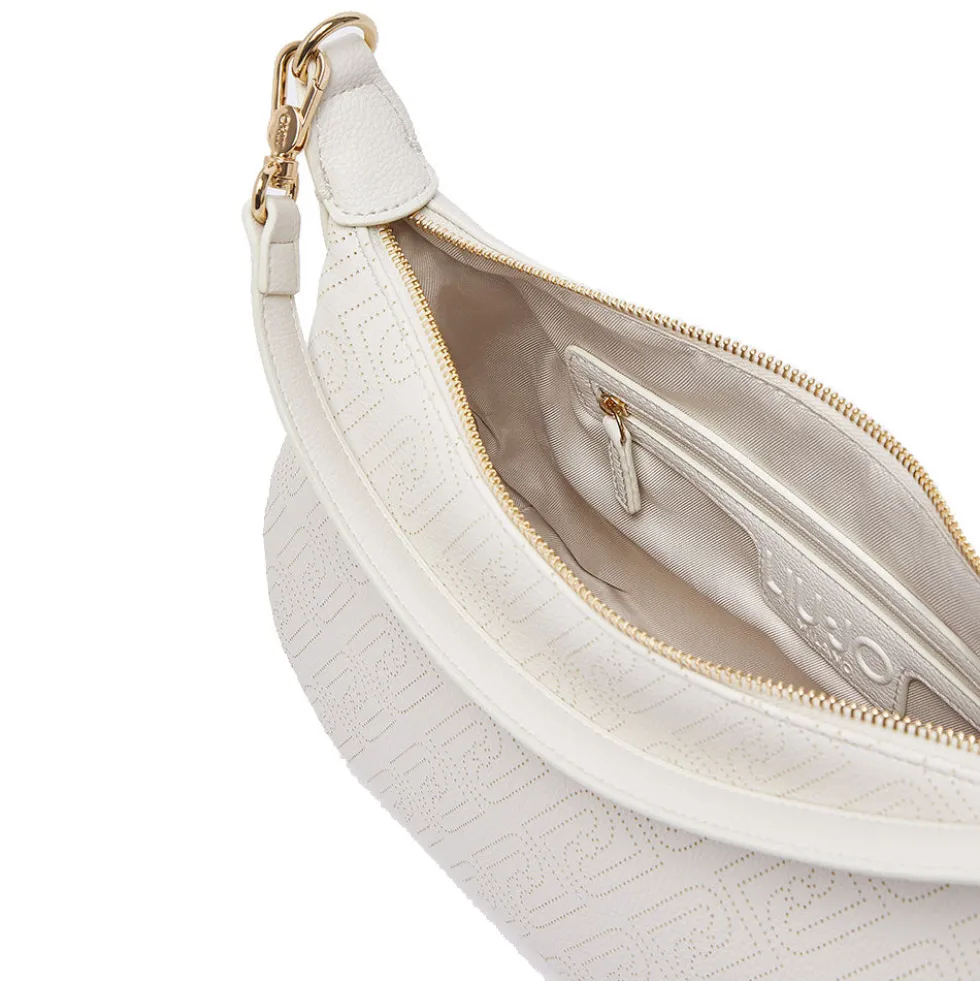 Hobo Bag Media con Tracolla LIU JO color Crema con Logo Laserato Monogram