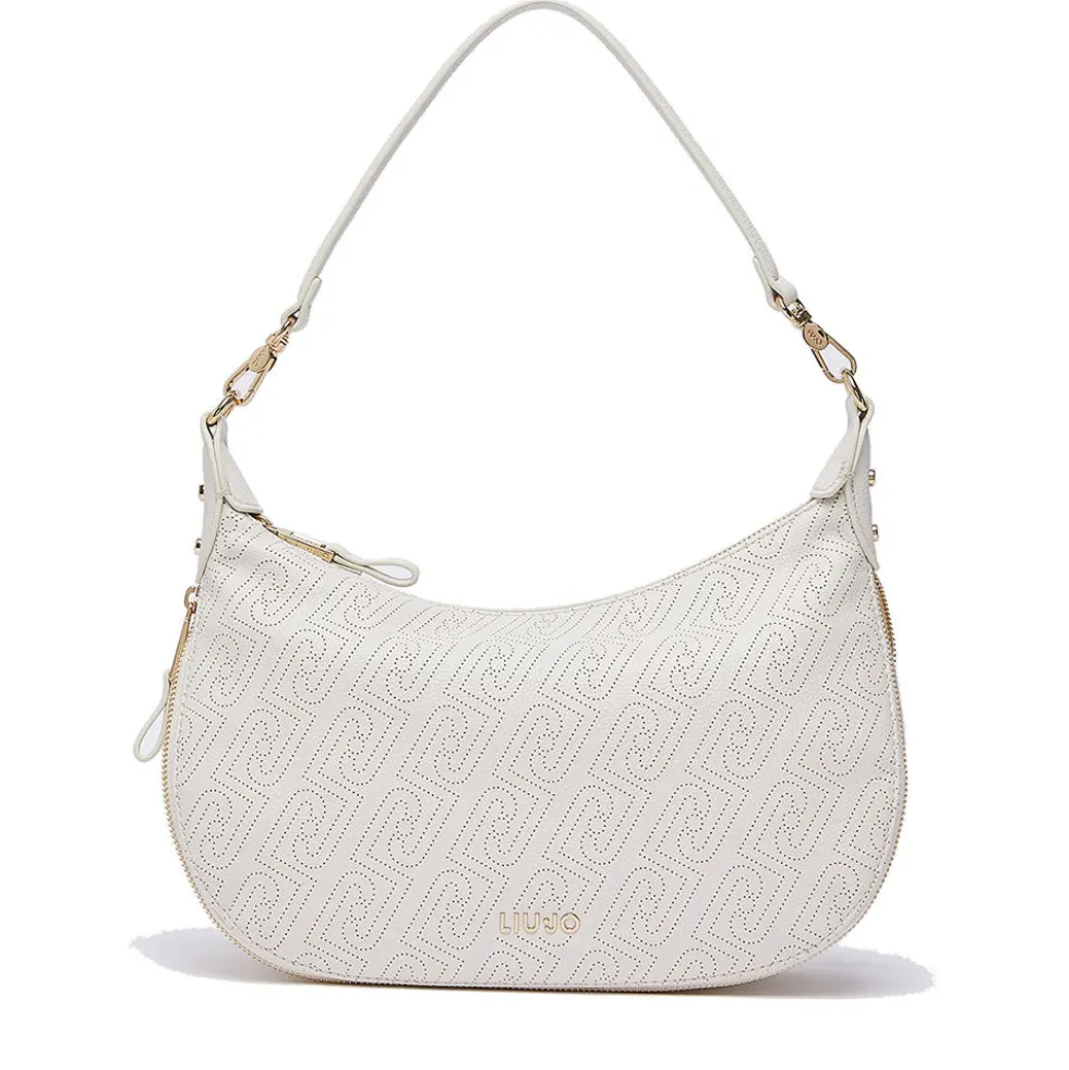 Hobo Bag Media con Tracolla LIU JO color Crema con Logo Laserato Monogram
