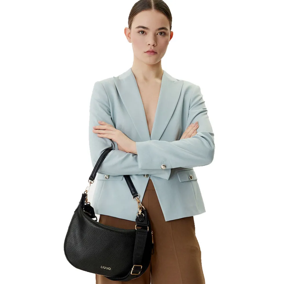 Hobo Bag Media con Tracolla LIU JO Nera con Logo Laserato Monogram