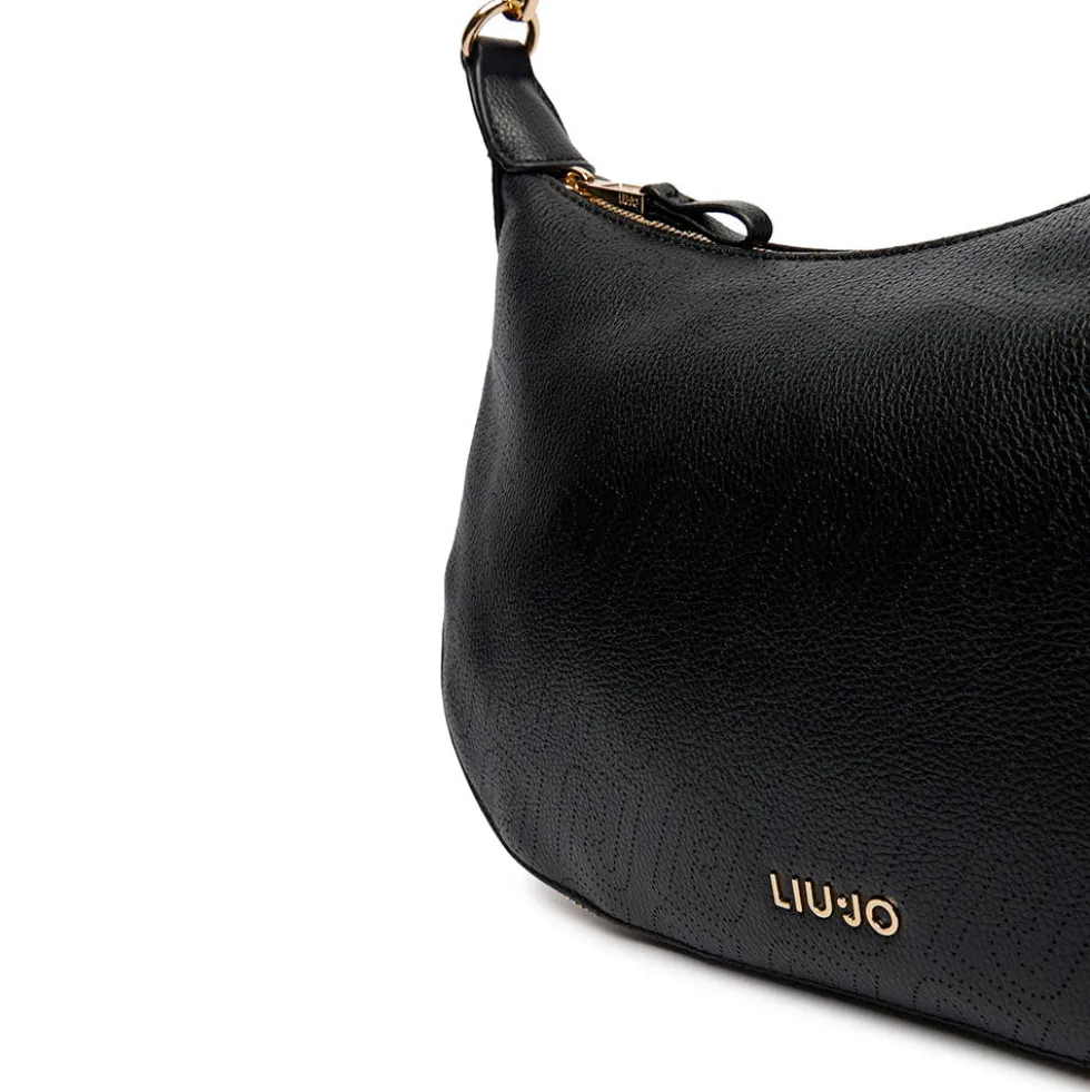 Hobo Bag Media con Tracolla LIU JO Nera con Logo Laserato Monogram