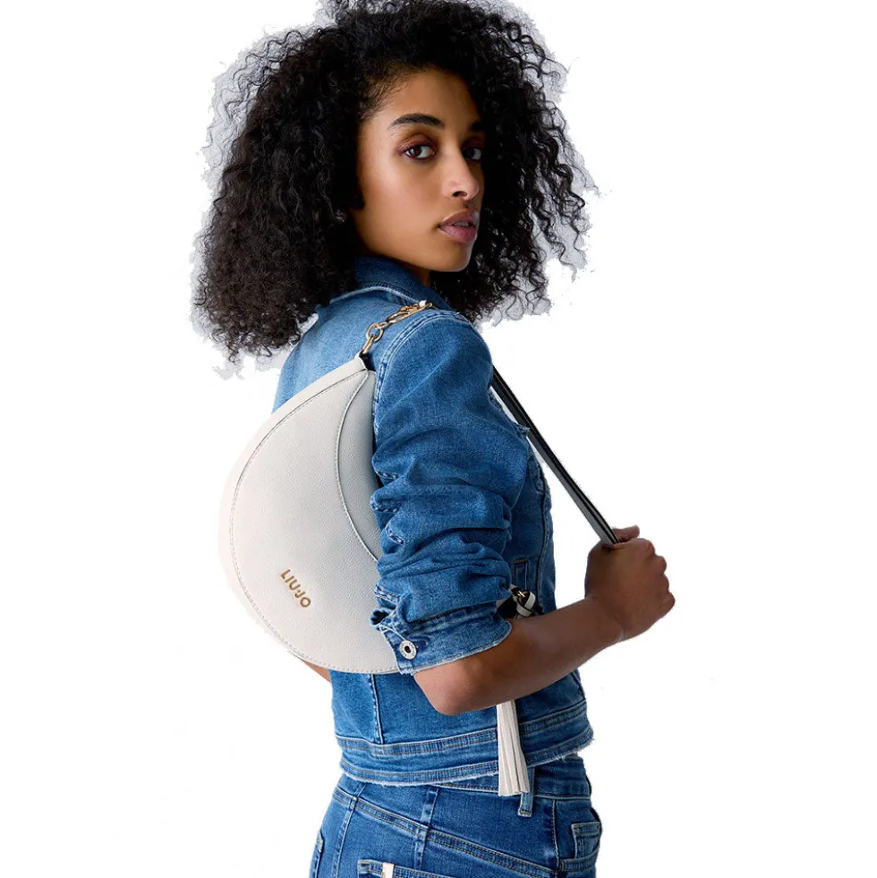 Hobo Bag Media Donna LIU JO stampa Bottalata color Panna con Charm
