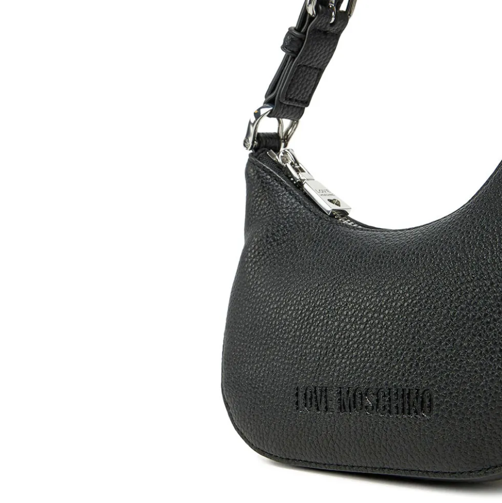 Hobo Bag Mini LOVE MOSCHINO linea Giant Logo colore Nero e Nikel