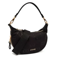 Hobo Bag Small con Tracolla LIU JO in Nylon Nero con Stampa Logo All Over