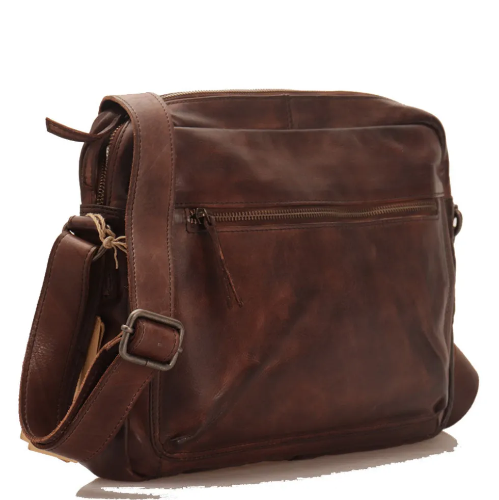 Messenger Uomo con Zip GIANNI CONTI in Pelle Marrone