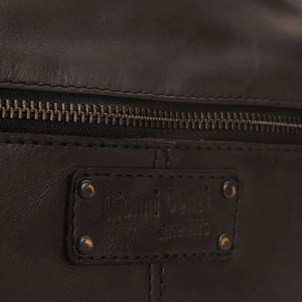 Messenger Uomo con Zip GIANNI CONTI in Pelle Nera