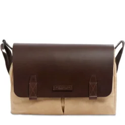 Messenger Uomo THE BRIDGE linea Igor in Tessuto Cerato Beige e Pelle Testa di Moro