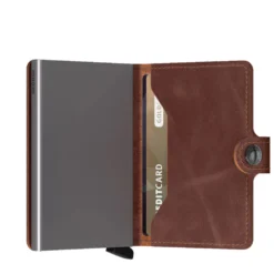 Porta Carte con Clip SECRID linea Vintage in Pelle Marrone con RFID