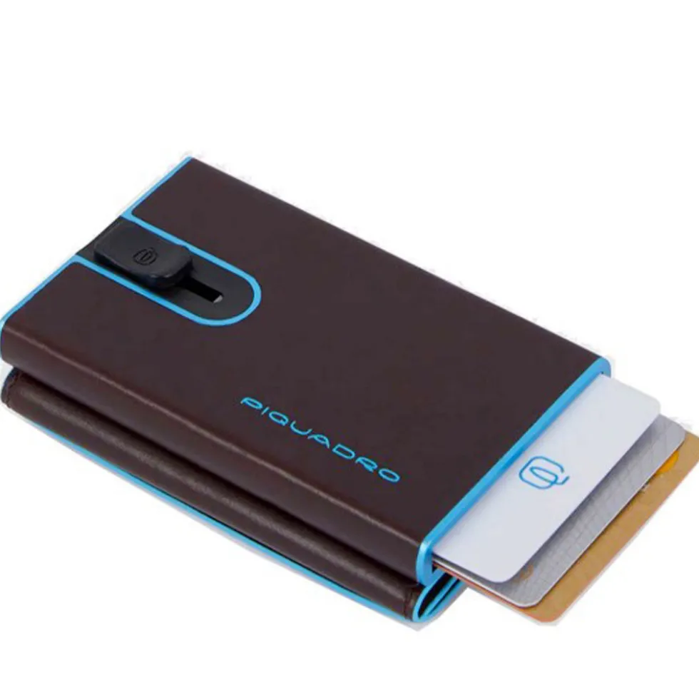 Portacarte PIQUADRO in Pelle e Alluminio con RFID Colore Mogano Linea Blue Square - PP4891B2BLR