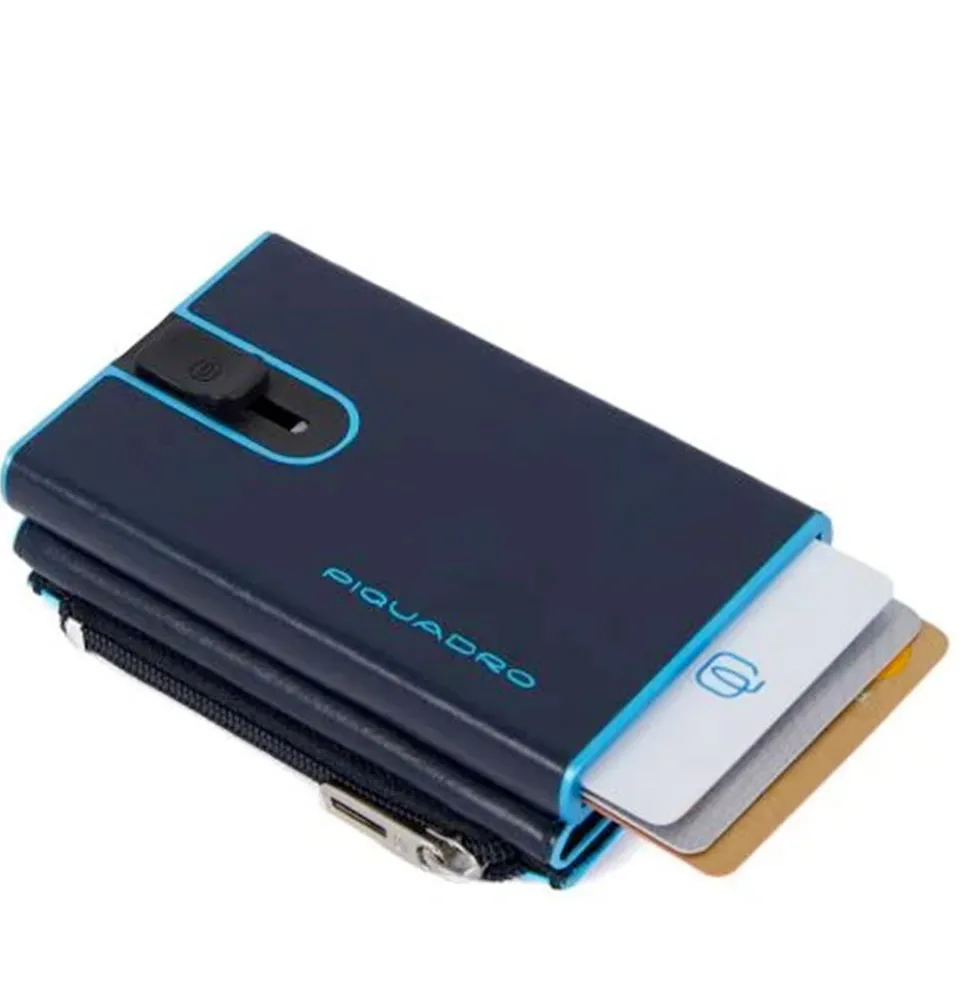 Portacarte PIQUADRO in Pelle e Alluminio con RFID Colore Blu Linea Blue Square - PP4891B2BLR