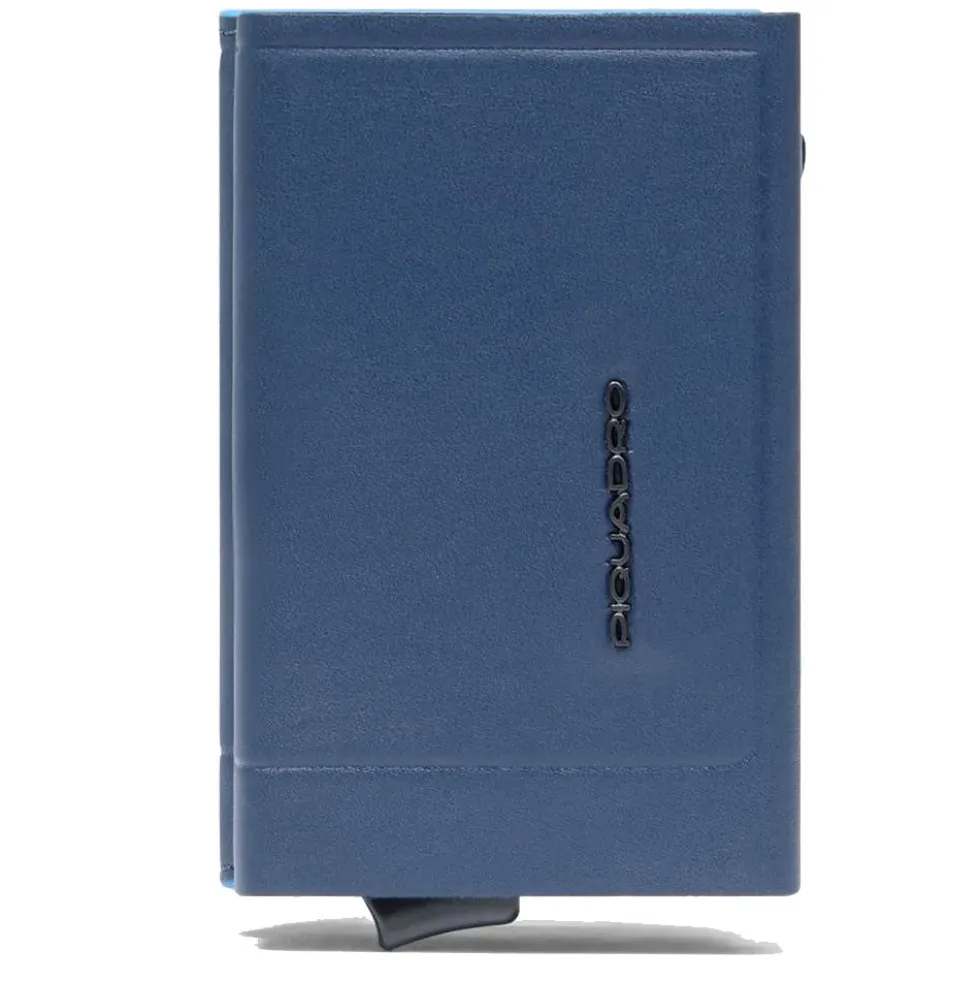 Portacarte PIQUADRO in Pelle e Alluminio con RFID Blu Linea Atlas - PP5585S138R