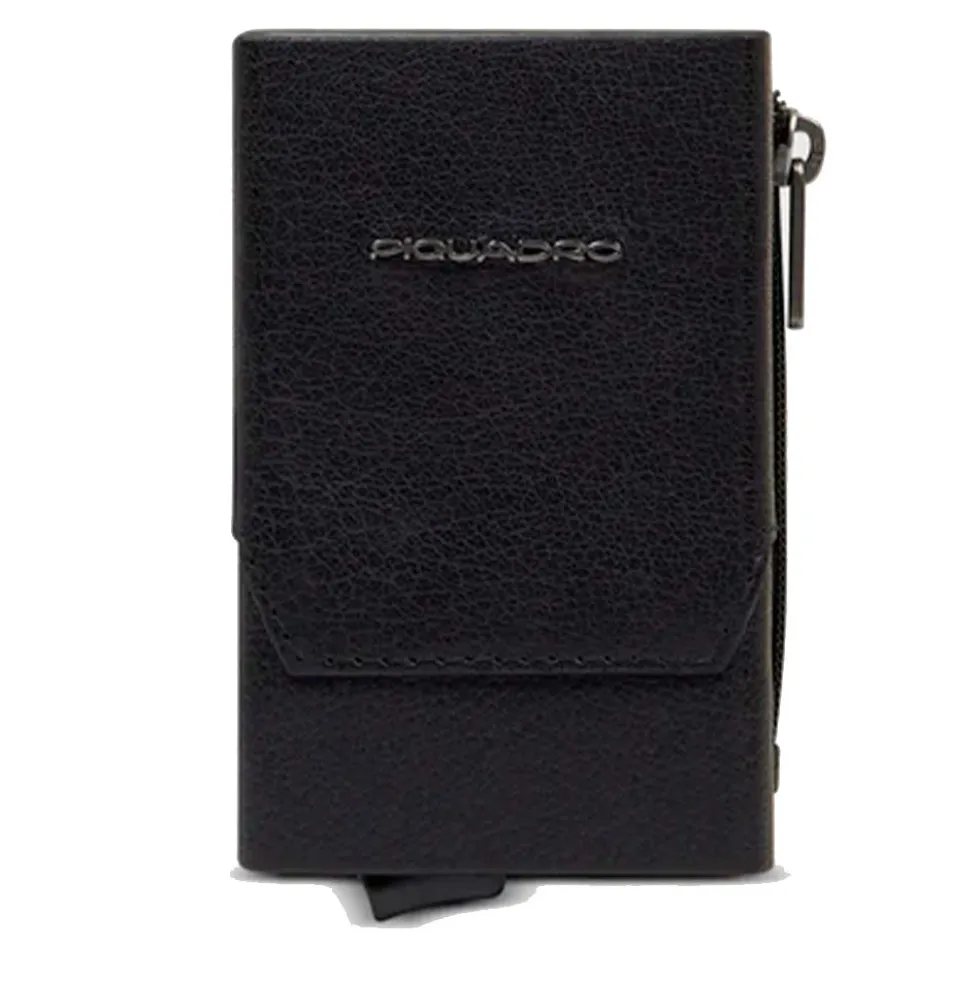 Portacarte PIQUADRO in Pelle e Alluminio con RFID Colore Nero Linea Solm - PP5585S141R