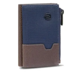 Portacarte PIQUADRO in Tessuto e Pelle e Alluminio con RFID Colore Blu- Testa Moro - PP5585W138R