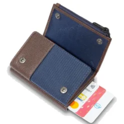 Portacarte PIQUADRO in Tessuto e Pelle e Alluminio con RFID Colore Blu- Testa Moro - PP5585W138R