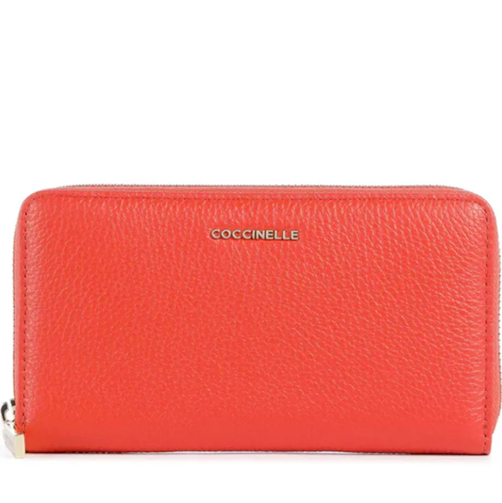 Portafoglio Donna COCCINELLE Zip Around in Pelle Gazpacho Linea Metallic Soft