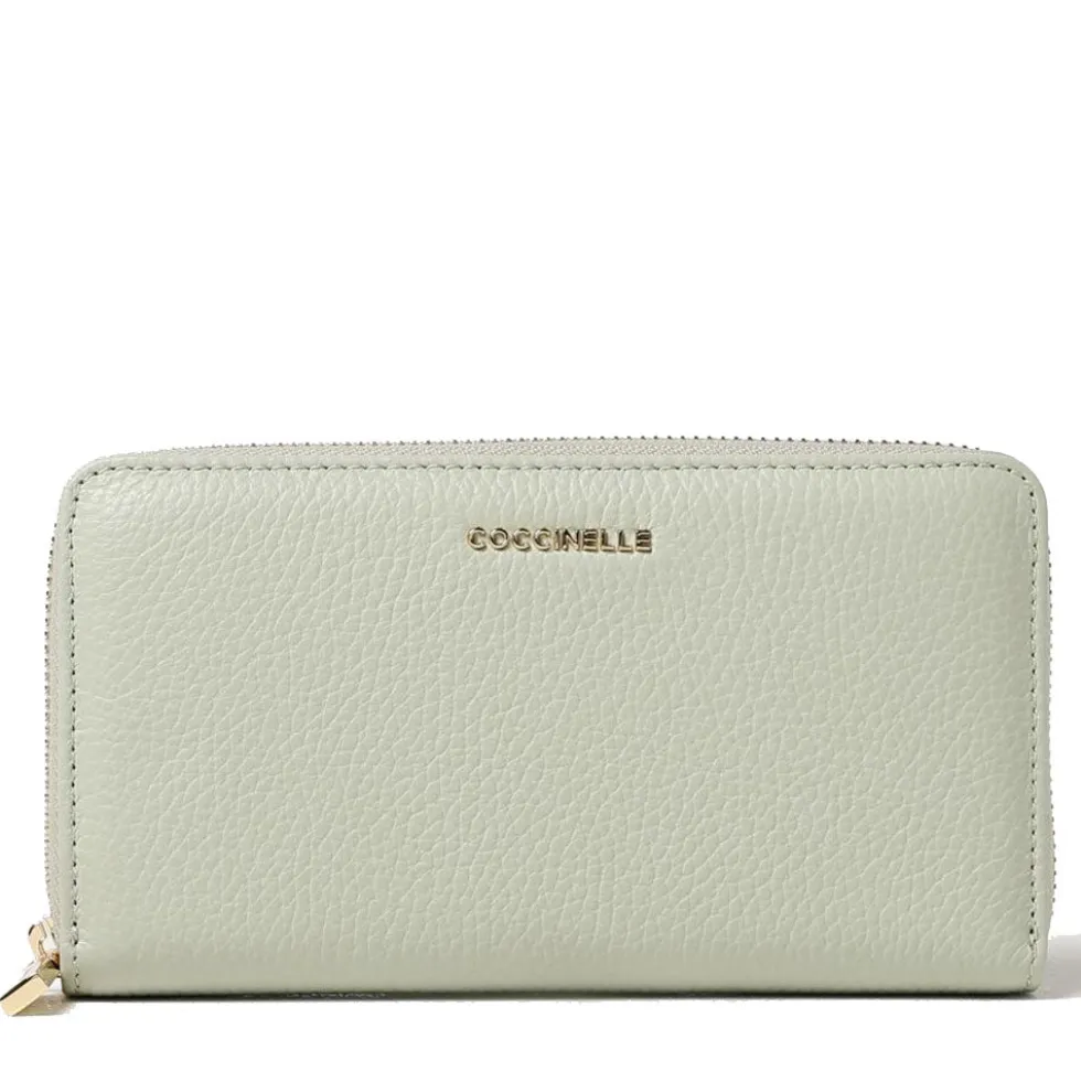 Portafoglio Donna COCCINELLE Zip Around in Pelle Celadon Green Linea Metallic Soft
