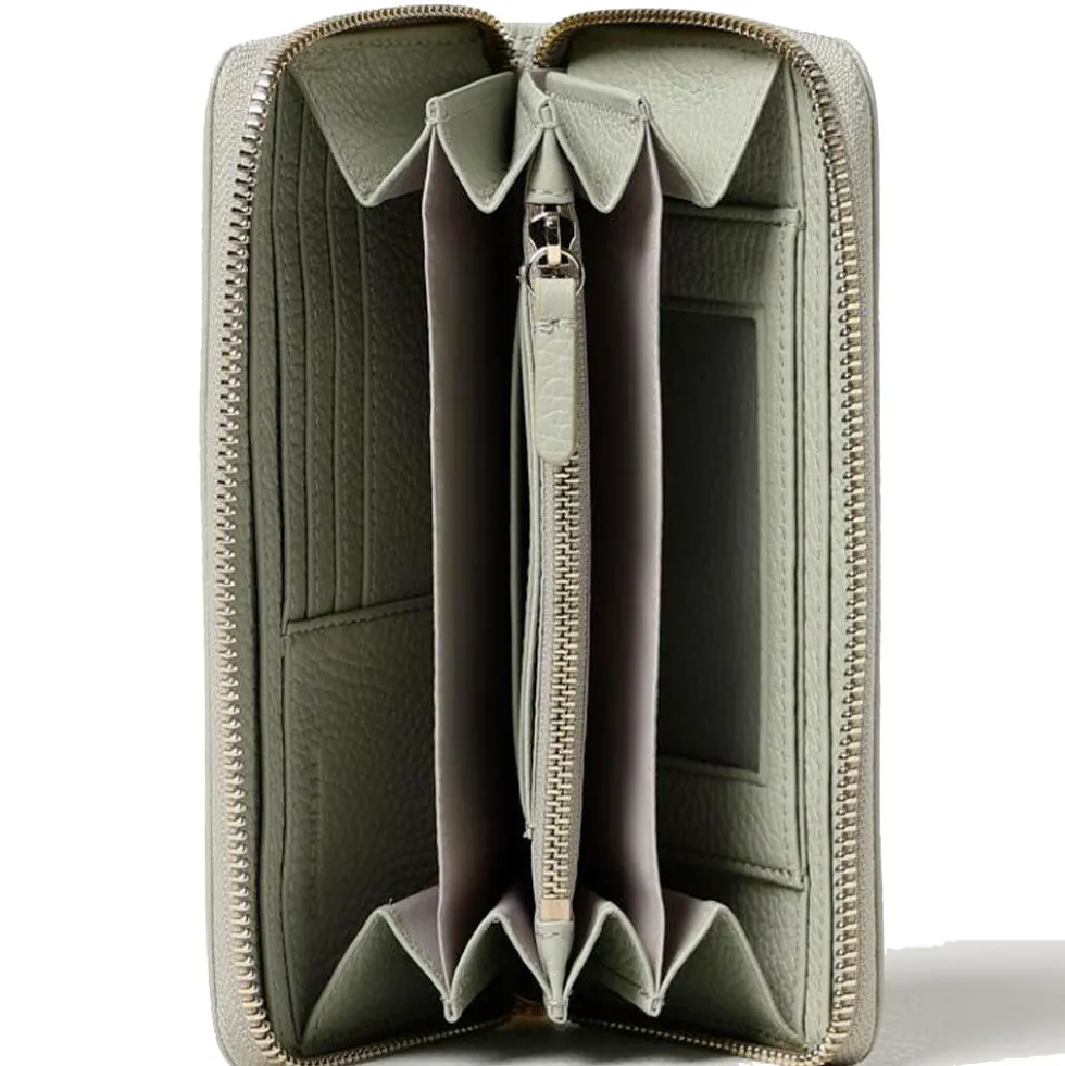 Portafoglio Donna COCCINELLE Zip Around in Pelle Celadon Green Linea Metallic Soft
