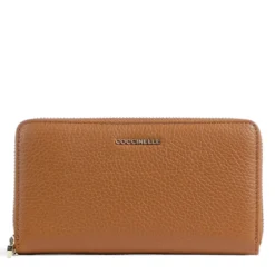 Portafoglio Donna COCCINELLE Zip Around in Pelle Cognac Linea Metallic Soft