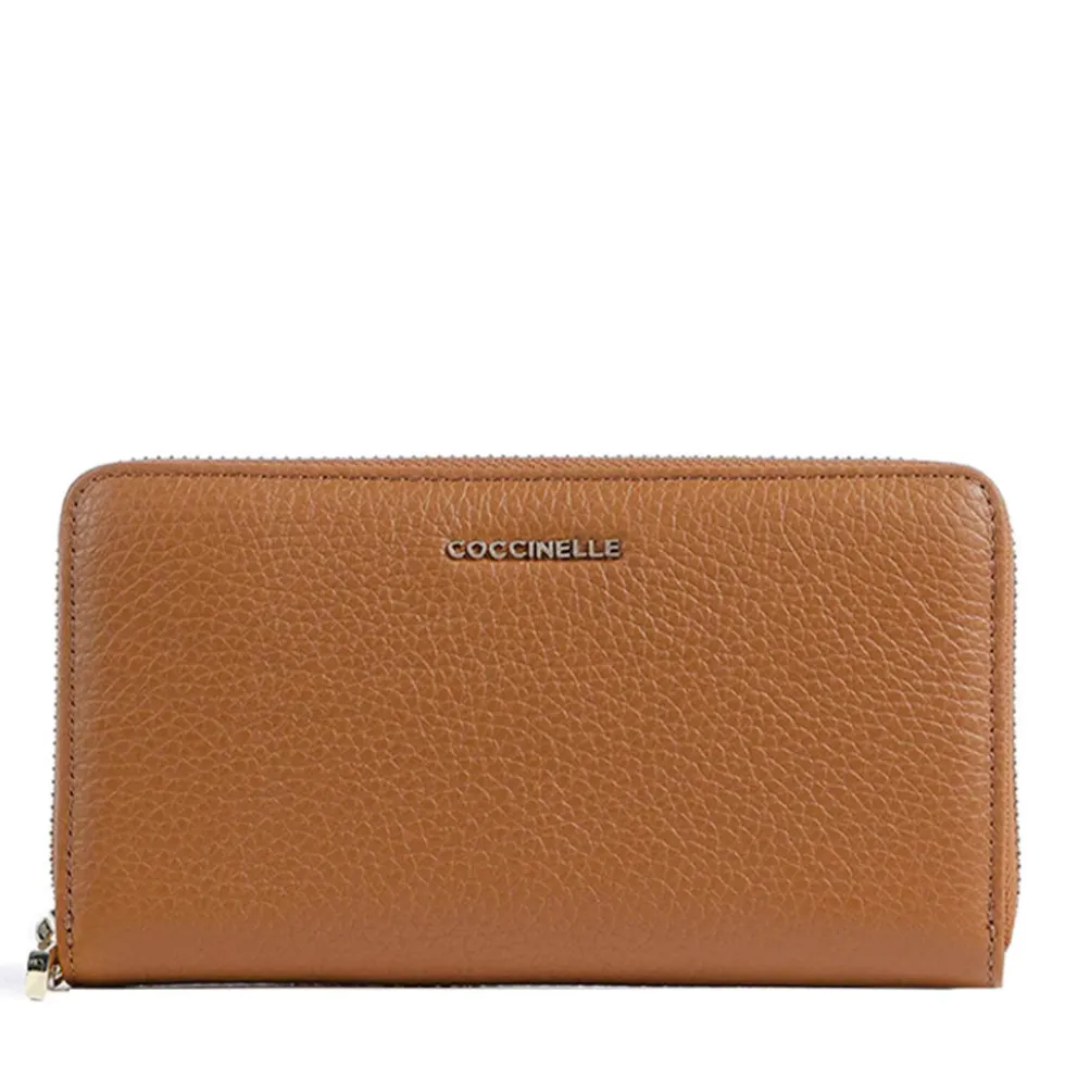 Portafoglio Donna COCCINELLE Zip Around in Pelle Cognac Linea Metallic Soft