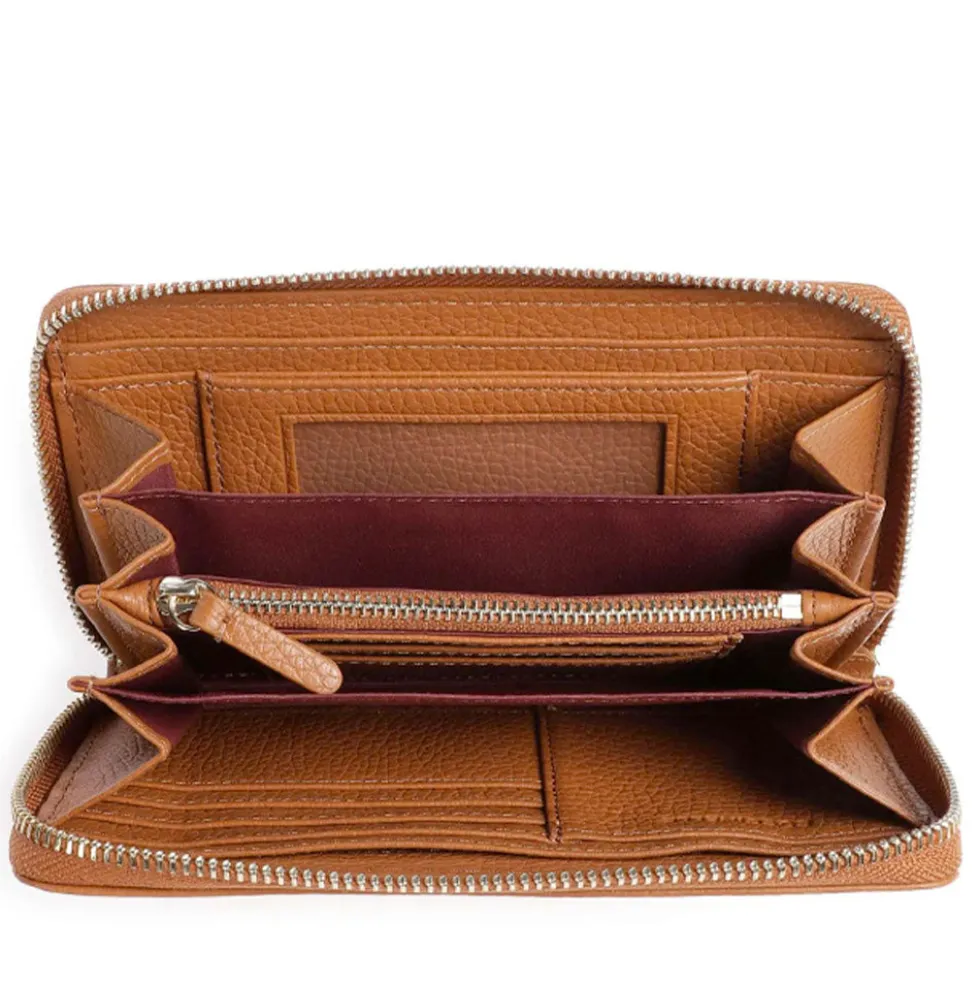 Portafoglio Donna COCCINELLE Zip Around in Pelle Cognac Linea Metallic Soft
