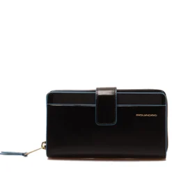 Portafoglio Donna Doppio Scomparto PIQUADRO In Pelle Nera - PD1354B2R Linea Blue Square
