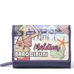 Portafoglio Donna Medio con Bottone BRACCIALINI linea Cartoline stampa Maldive