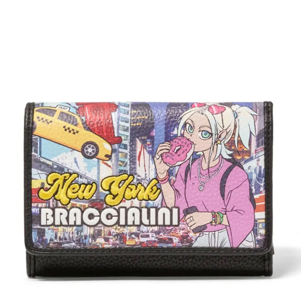 Portafoglio Donna Medio con Bottone BRACCIALINI linea Cartoline stampa New York