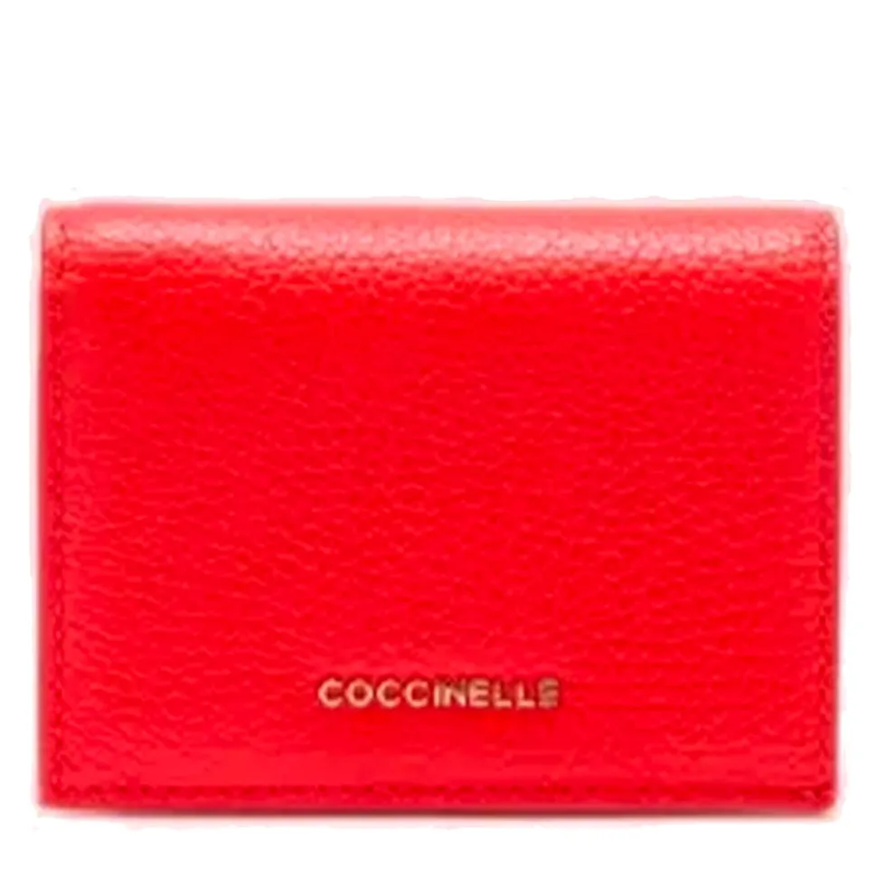 Portafoglio Donna Mini COCCINELLE in Pelle Linea Metallic Soft colore Gazpacho Chiuso con Bottone