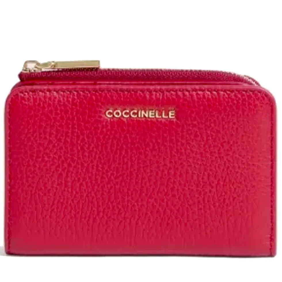Portafoglio Donna Piatto COCCINELLE in Pelle Scarlet Linea Metallic Soft