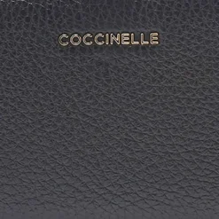 Portafoglio Donna Piatto COCCINELLE in Pelle Nera Linea Metallic Soft