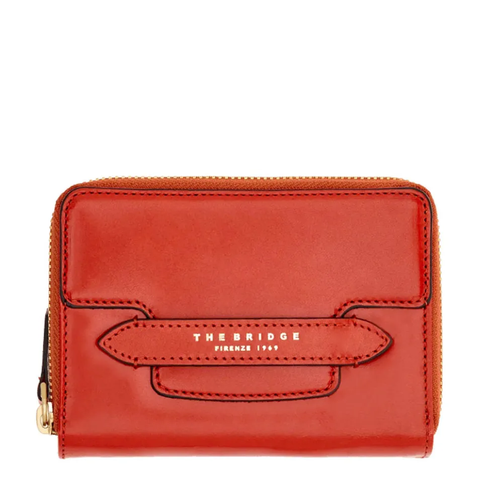 Portafoglio Donna Piccolo Zip Around THE BRIDGE linea Lucrezia in Pelle Rosso Ciliegia