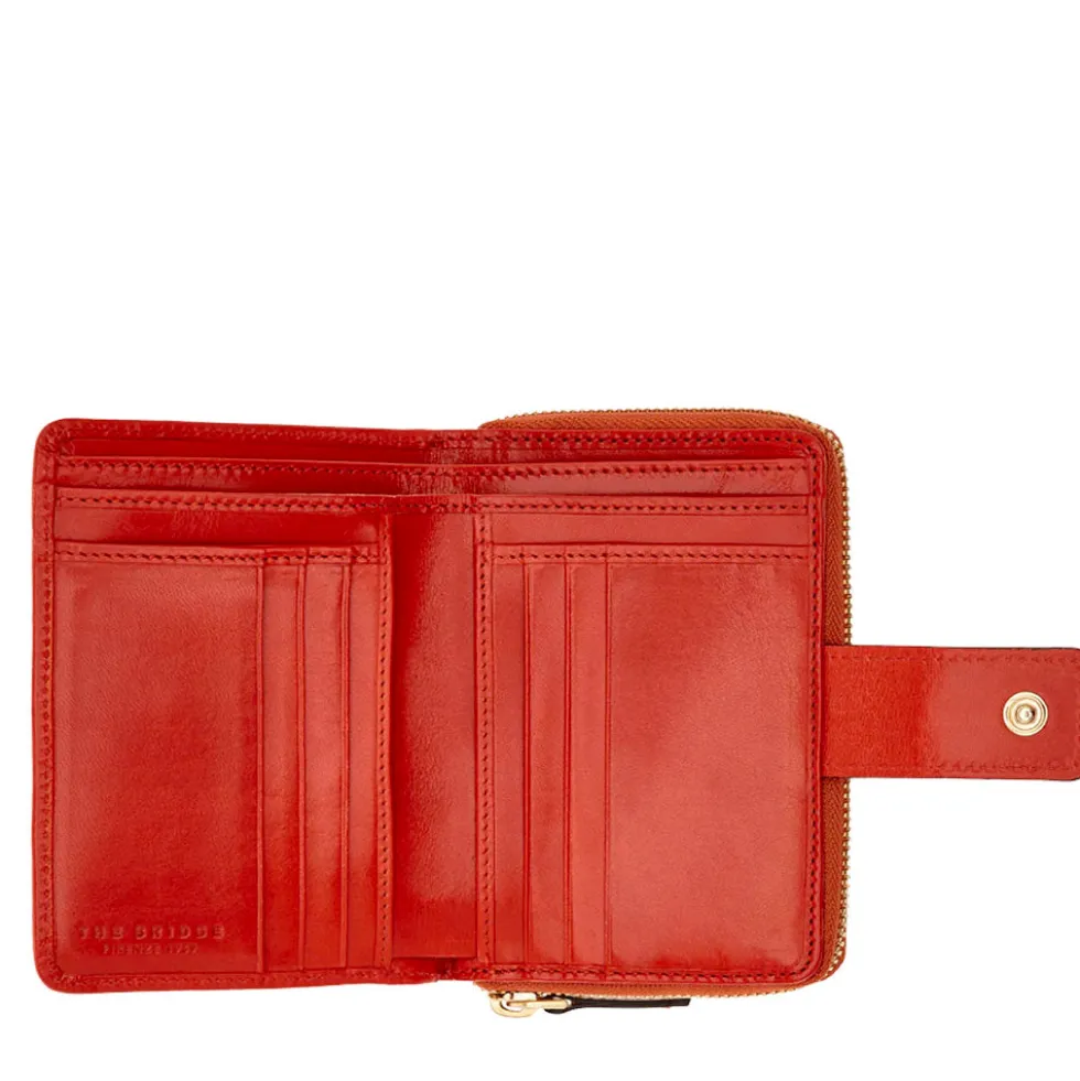 Portafoglio Donna Piccolo Zip Around THE BRIDGE linea Lucrezia in Pelle Rosso Ciliegia