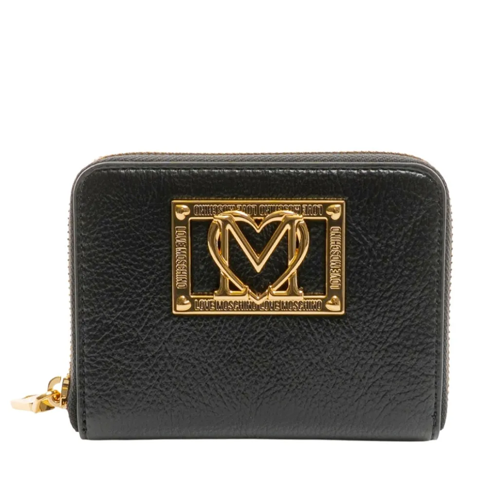 Portafoglio Donna Piccolo Zip Around LOVE MOSCHINO Nero con Placca Logata