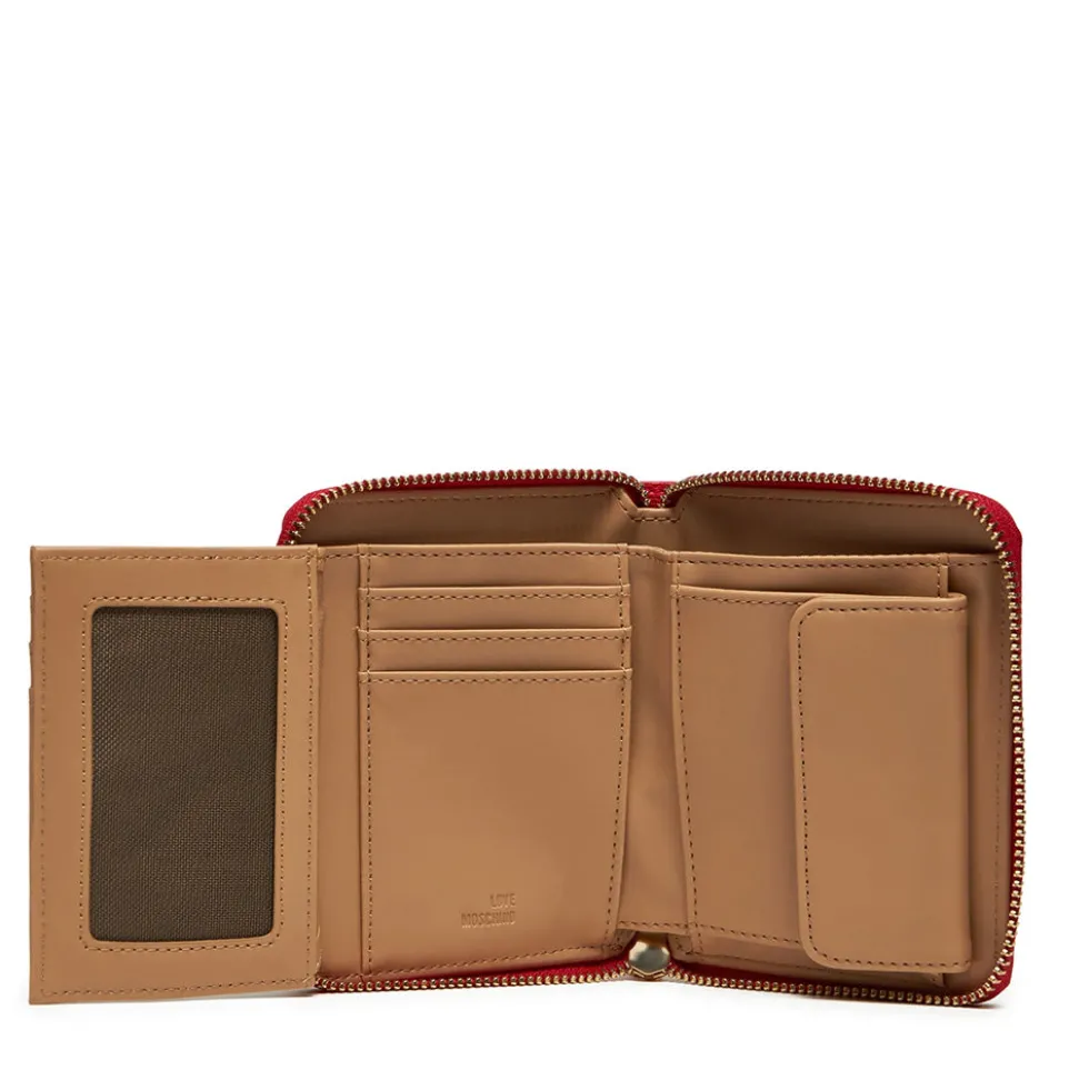 Portafoglio Donna Piccolo Zip Around LOVE MOSCHINO Effetto Goffrato Rosso