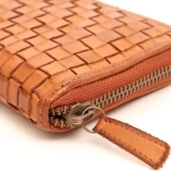 Portafoglio Donna Piccolo Zip Around in Pelle Color Cognac Intrecciata Gianni Conti