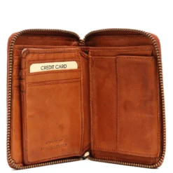 Portafoglio Donna Piccolo Zip Around in Pelle Color Cognac Intrecciata Gianni Conti