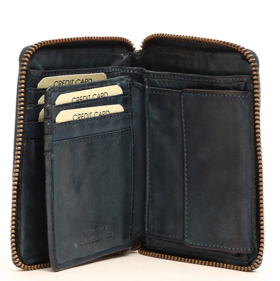Portafoglio Donna Piccolo Zip Around in Pelle Color Jeans Intrecciata Gianni Conti
