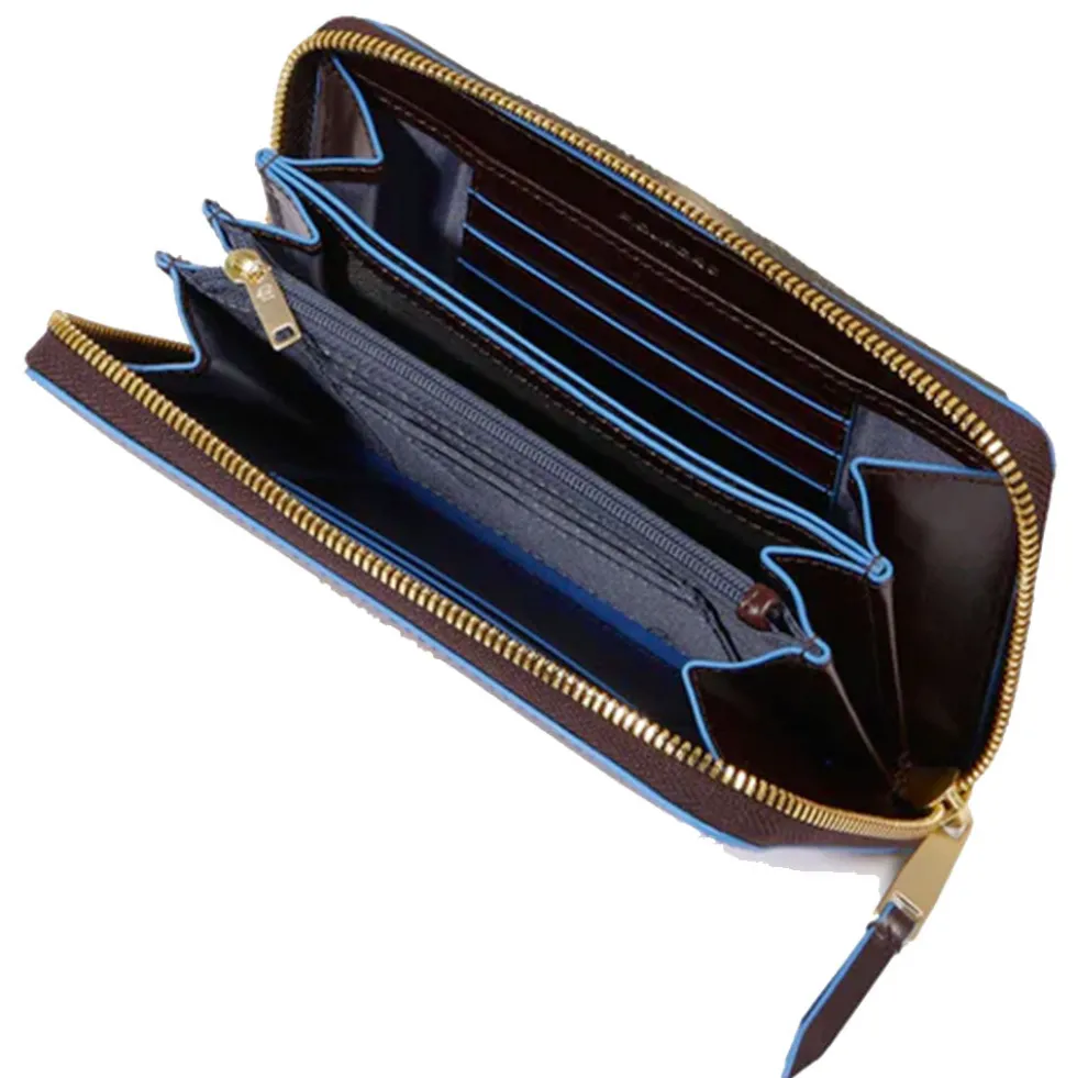 Portafoglio Donna Zip Around PIQUADRO In Pelle Mogano Linea Blue Square - PD3229B2R