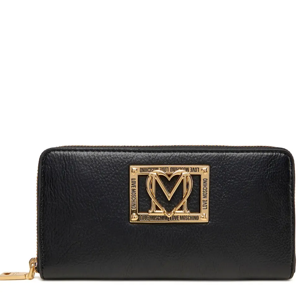 Portafoglio Donna Zip Around LOVE MOSCHINO Nero con Placca Logata