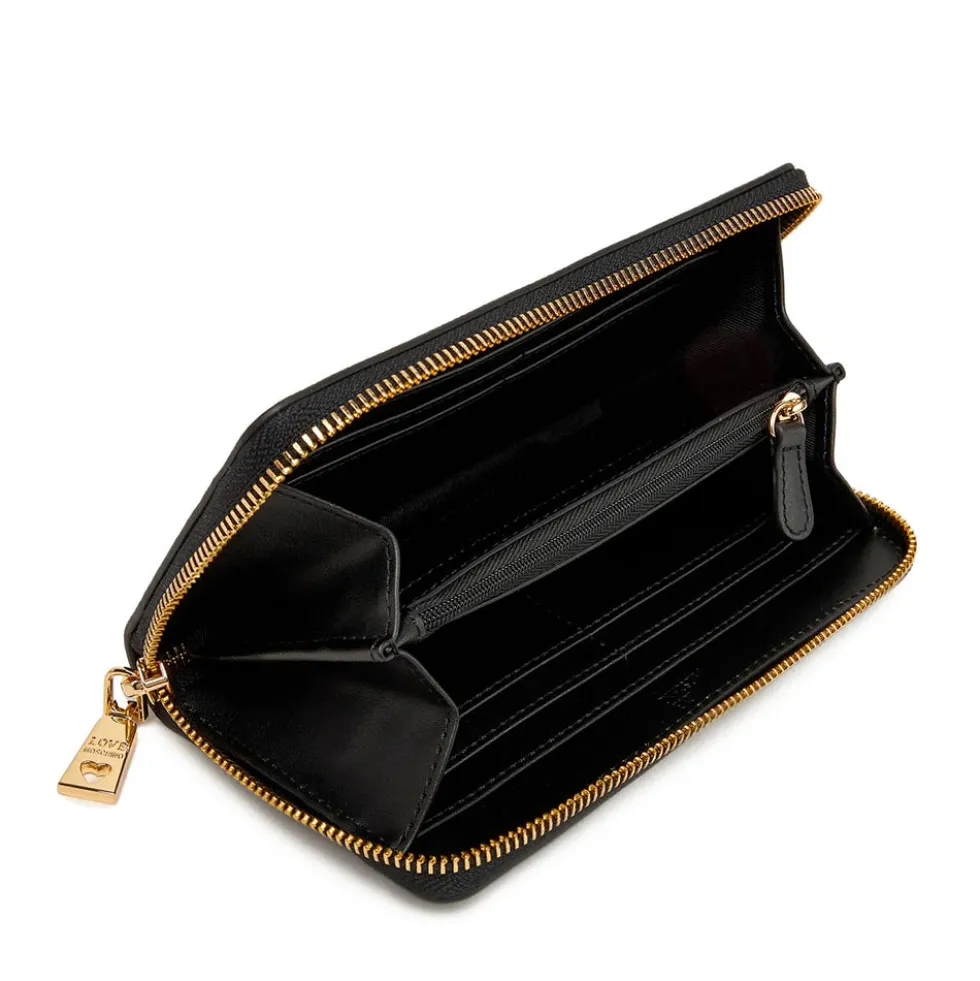 Portafoglio Donna Zip Around LOVE MOSCHINO Nero con Placca Logata