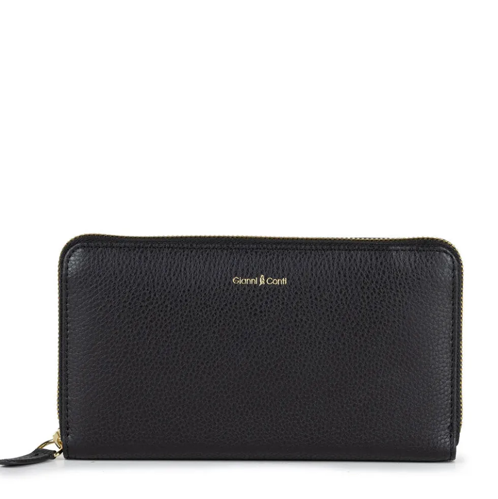 Portafoglio Donna Zip Around GIANNI CONTI linea Oliver in Pelle Nera